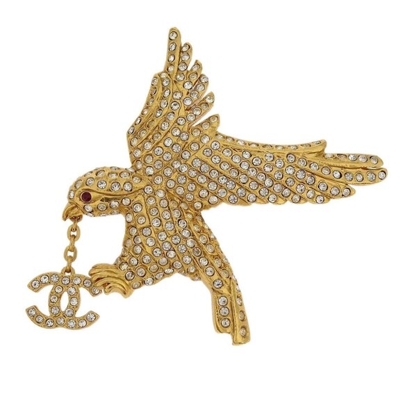Chanel Eagle Brooch Pin Gold Rhinestone 01P - Picture 1 of 4